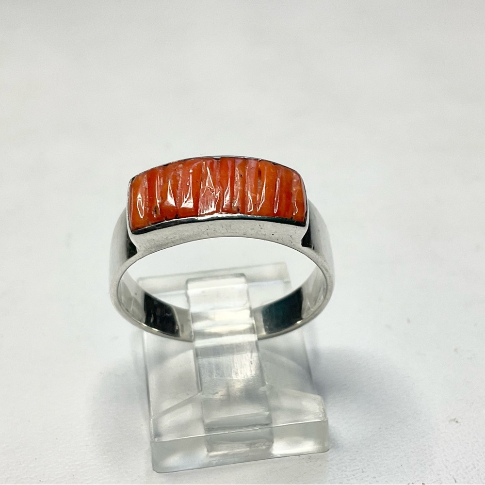Native American Sterling Silver Coral Ring Signed Vintage